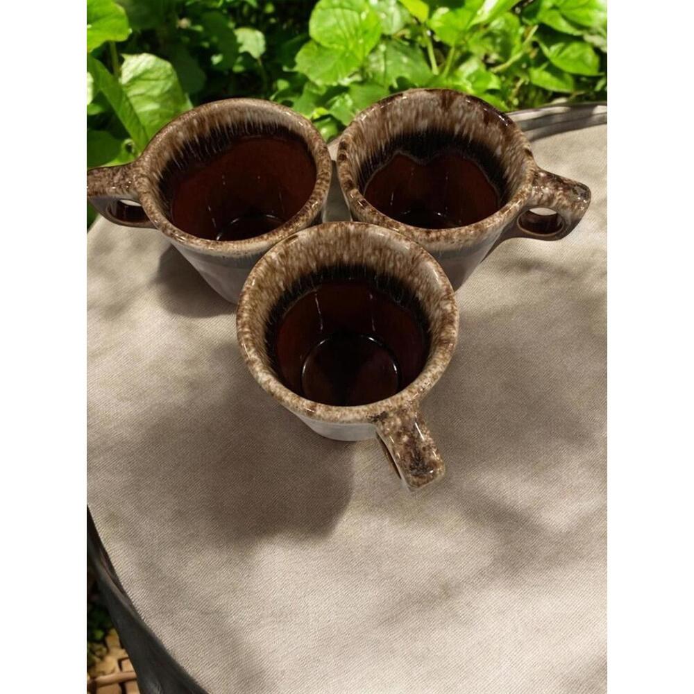 Hull Oven Proof Brown Drip Coffee Cup Mug 10 Oz SET of 3
